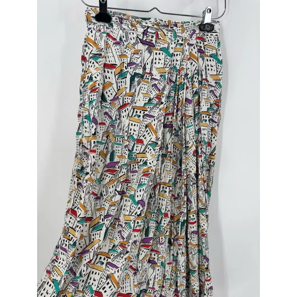 Minx Vintage Jacket Skirt Set Womens 34 / 38 White House Print Crepe Pleated